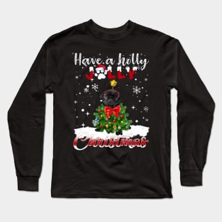 Have A Holly Jolly Christmas Black Pug Dog Xmas Tree Long Sleeve T-Shirt